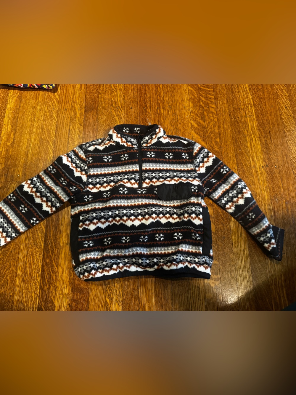 Janie and Jack Plush Geometric Fleece Pullover - Black, White & Brown